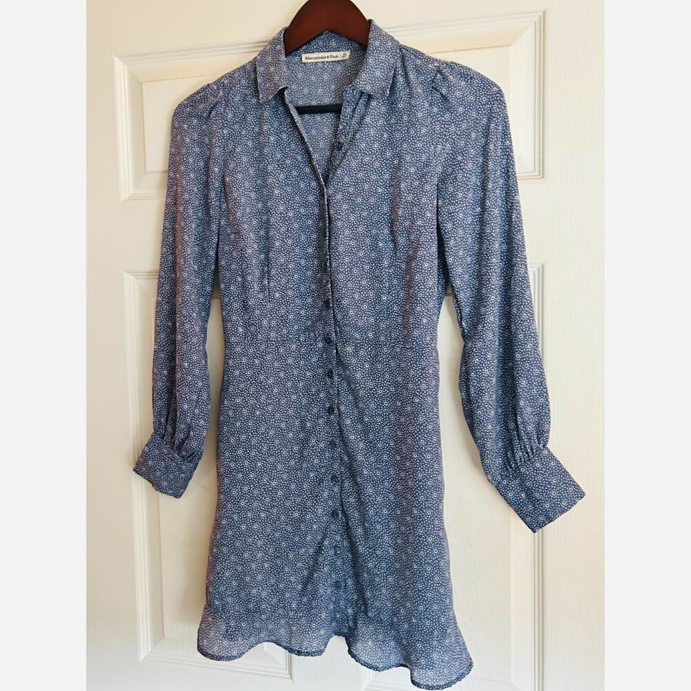 Abercrombie & Fitch Long Sleeve Button Down Blue & White Floral Dress XS
